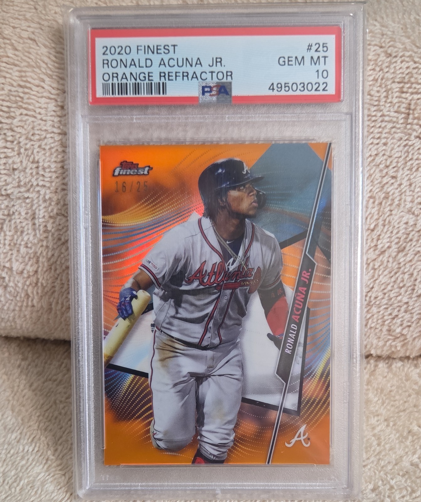 2020 Topps Finest - Ronald Acuña Jr. #25 Orange Refractor /25 PSA 10 view 1