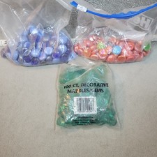 Lot Of 250 Blue, Green, Orange/Red Glass Stones/Pebbles Ovals Marbles, See Pics