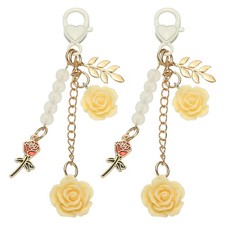 2Pcs Rose Keychain Charm for Women Handbag Wallet Backpack Keyring, Golden