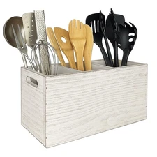 Wood Utensil Holder Organizer for Counter - Large Wooden Utensil Caddy for Co...