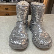 AUTH UGG CLASSIC SHORT SEQUIN COSMOS SILVER BOOTS WOMEN 5