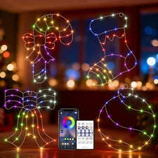 4 Pack Christmas Window Silhouette Lights with APP & Remote, 2D RGB Indoor Si...