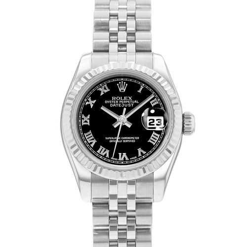 Rolex Datejust 26 179174 Black Roman Dial Steel 18k White Gold...