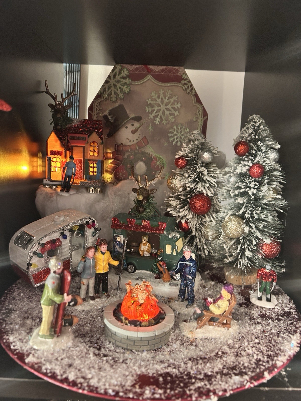 Ski holidays Christmas miniature village snow ski lodge
