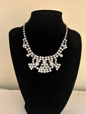 Vintage Mid Century Rhinestone Princess Bib Necklace Hook Closure Extravagant 