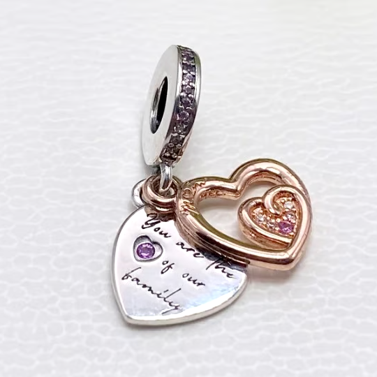 Authentic Sterling Silver Pave CZ Infinite Hearts Double Dangle Charm