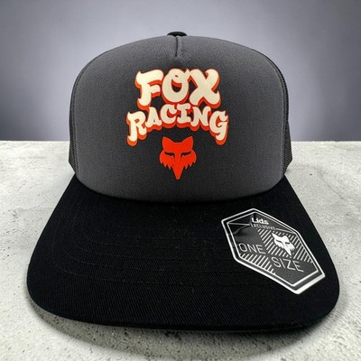 Fox Racing Racewear Mesh Trucker Snapback Hat Grey Black Adjustable Mesh Cap NEW