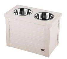 New Age Pet ECOFLEX Elevated Dog Feeder 2 Stainless Steel Bowls Sliding Lid Stor