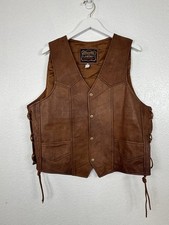 Manzoor Men's Vintage Brown Genuine Leather Motorcycle Biker Vest Lace Up Sz 48