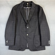 Hugo Boss Blazer Mens 44R Gray Plaid Slim Fit Jersey Jacket C-Hanry-J-222
