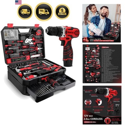 276-Piece Tool Set Kit - Tool kit with 12V Cordless Power Drill Driver Toolbo...