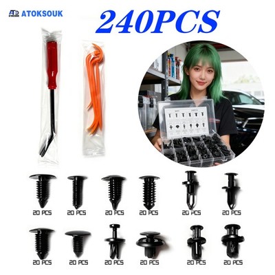 240pcs+5 For Element Plastic Rivets Push Fasteners Car Bumper Retainer Clips Kit