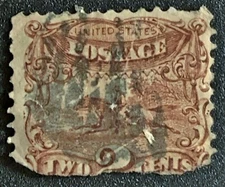 US 1869 #113 Grill 2c Brown Postrider Short Bottom Fancy Cancel Used