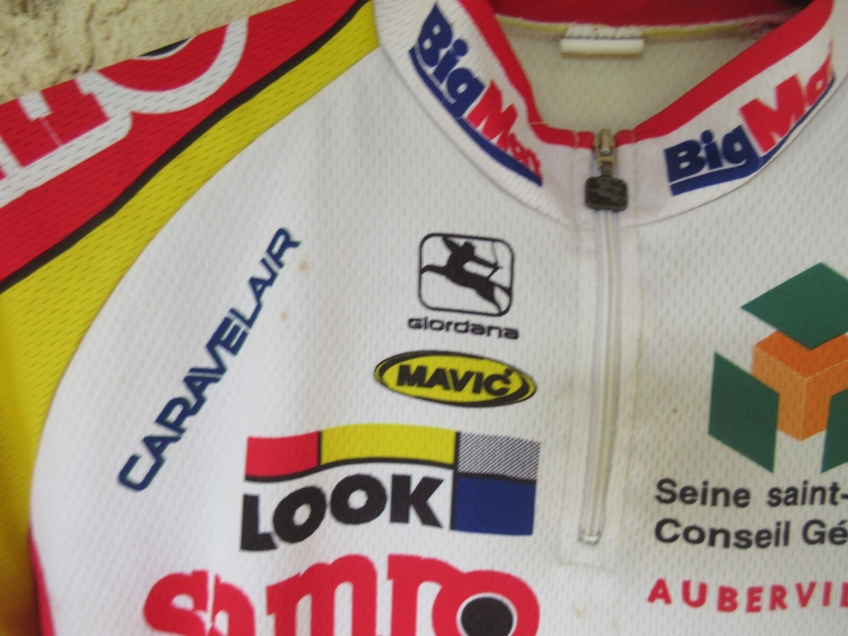 Maillot Cycliste Vintage BigMat Auber 93 Biemme Taille L + Cuissard 52 - Dédicacé