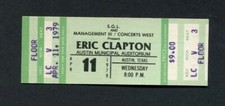 1979 Eric Clapton Muddy Waters Unused Concert Ticket Austin Texas Backless Layla