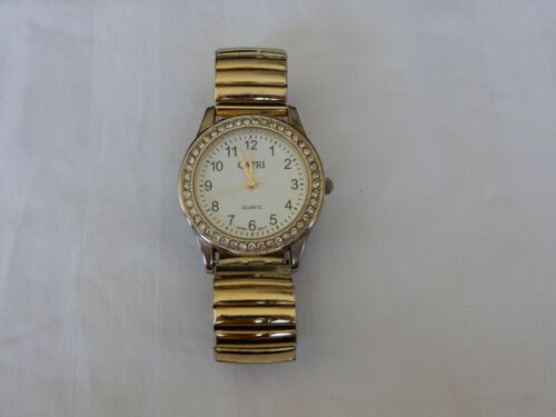 Vintage Ladies Goldtone "CAPRI"  Quartz Watch with Rhinestones = WORKS!! - Picture 1 of 4