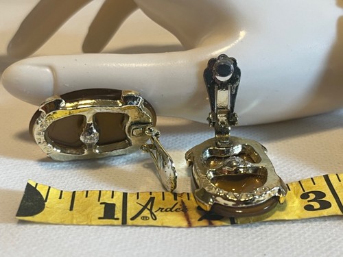 PAM Lucite Demi Parure- Clunky Hinged Goldtone Bracelet & Clip-on Earrings-Wow! - Picture 7 of 12