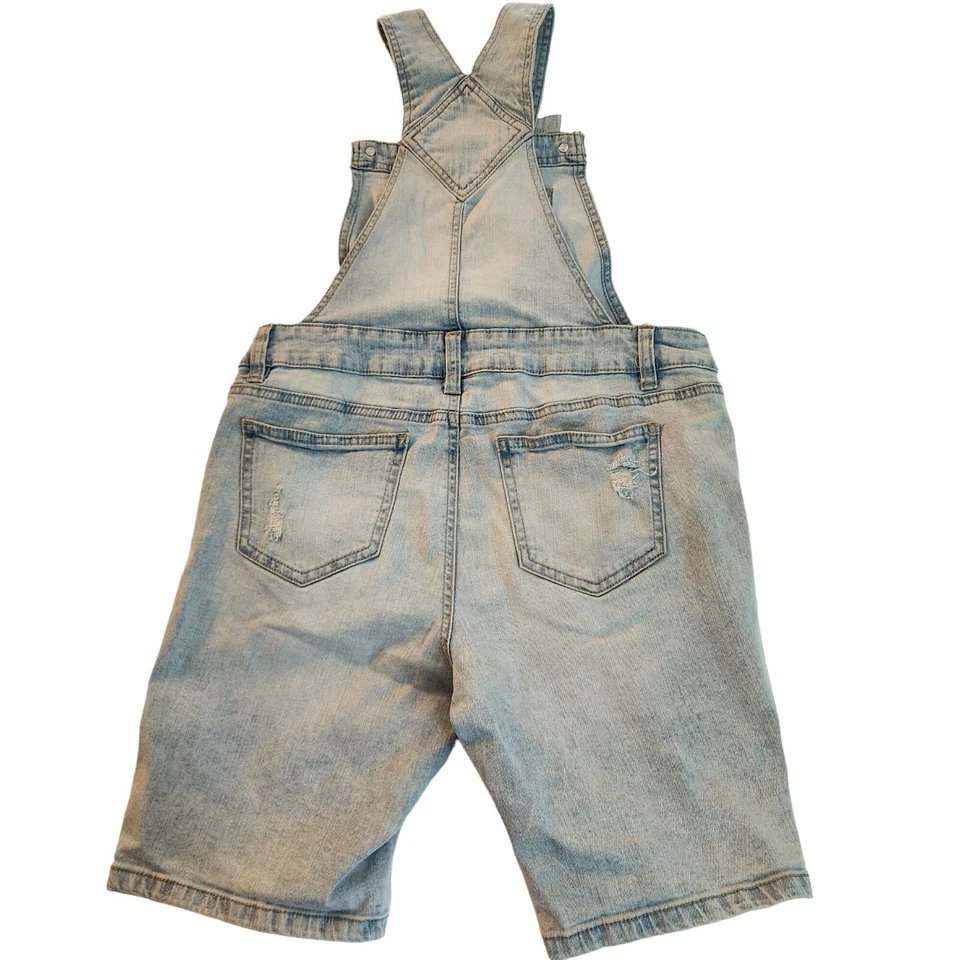 Overoles de mezclilla desgastados con pantalones cortos para mujer talla 7 azul claro boho grunge hip hop Foto 2 de 4