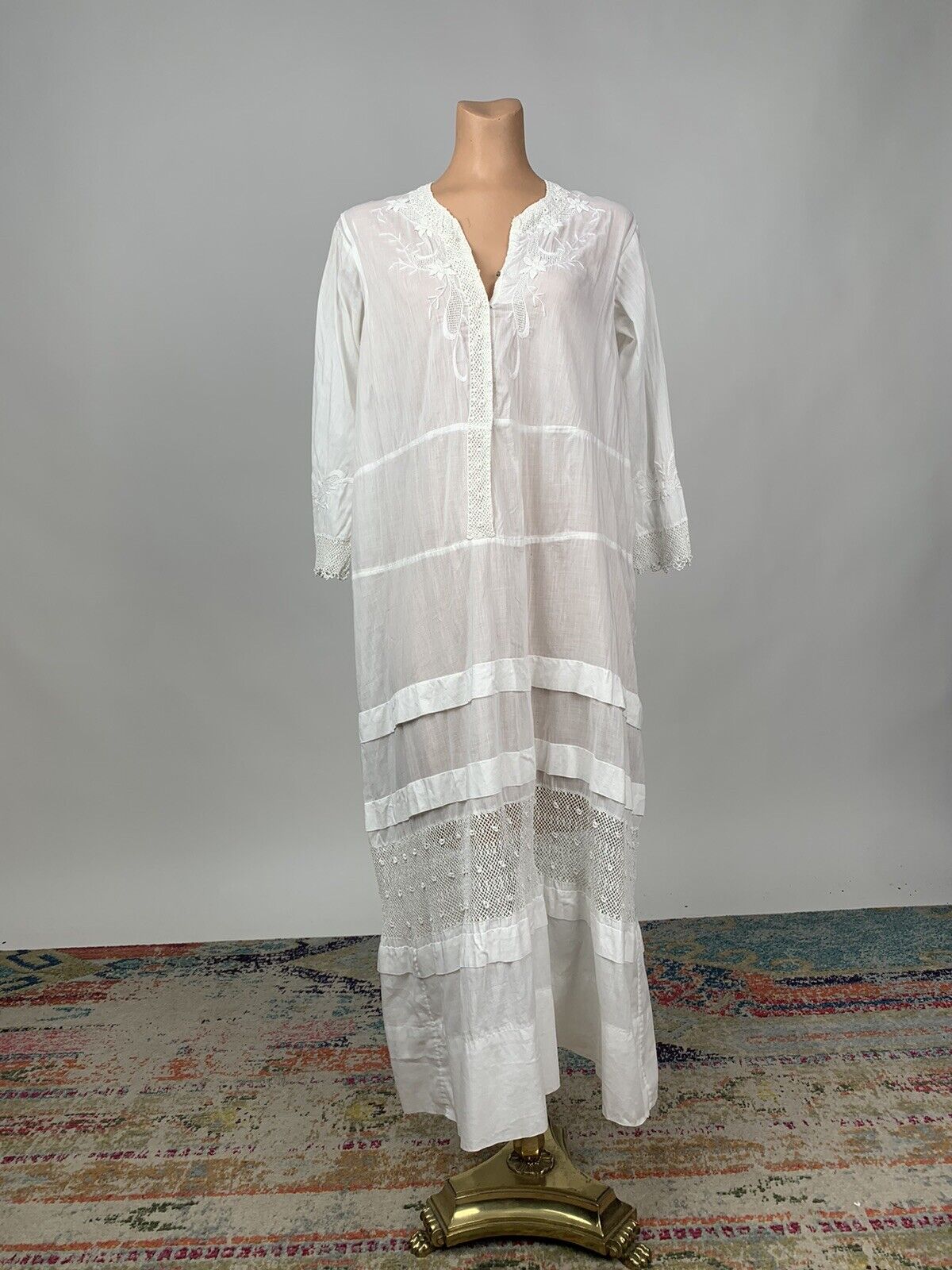 Antique Edwardian White Cotton Night Dress w/ Cro… - image 1