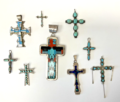 Lot of 9 Sterling Silver Crosses set in Sterling Silver - Picture 2 of 6