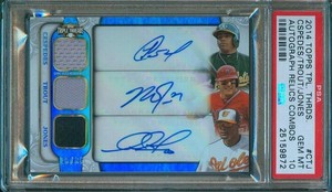2014-Triple-Threads-MIKE-TROUT-JONES-CESPEDES-25-36-Game-Used-Auto-PSA-10-Pop-1