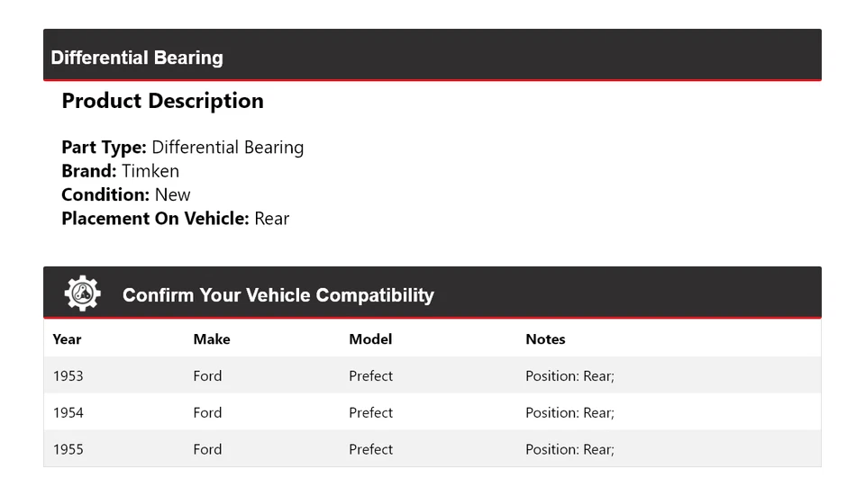 Cojinete diferencial trasero Timken 1954 para Ford Prefect 1953-1955 Foto 2 de 4
