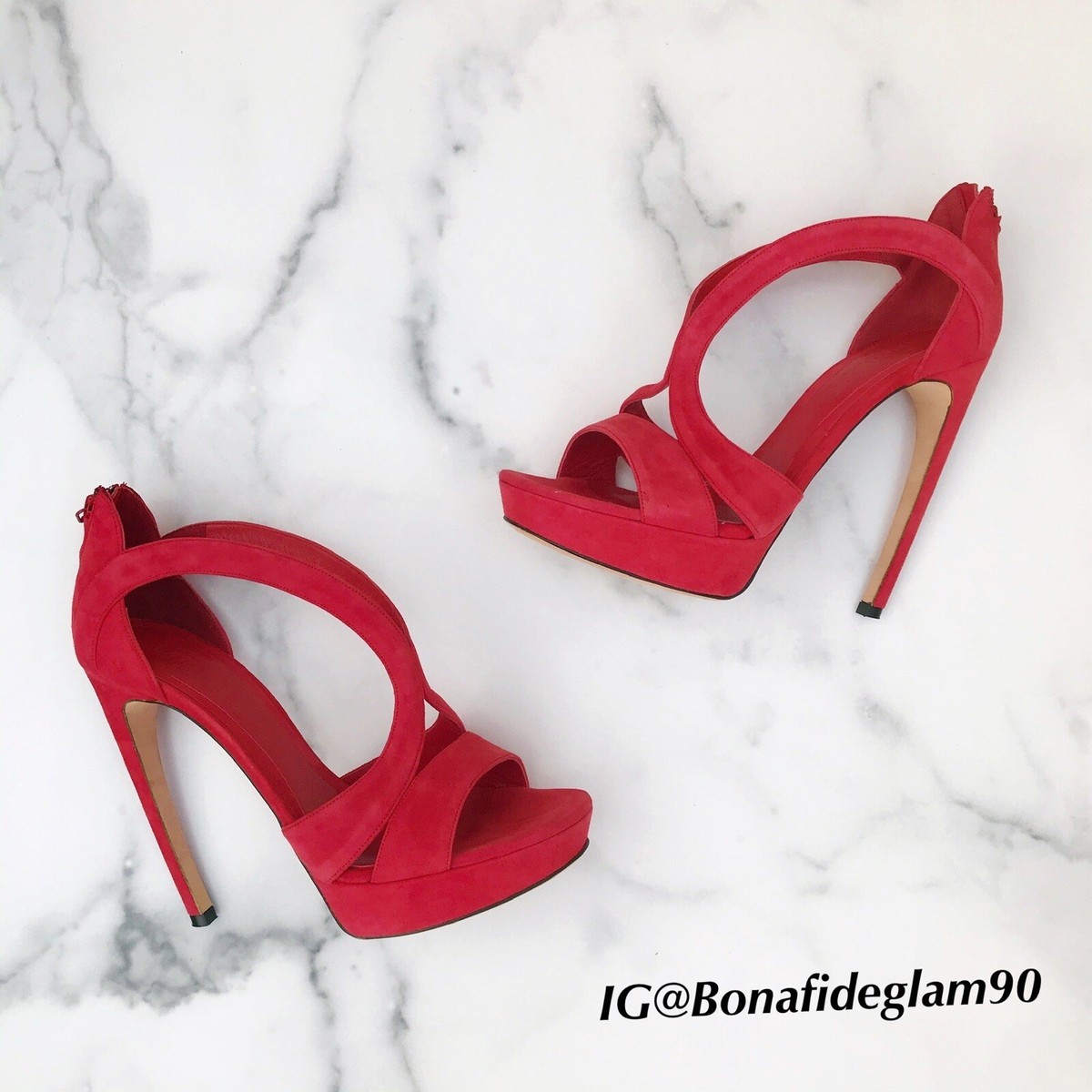 Alexander McQueen Armadillo double arched red suede sandal