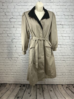 VTG Foxland By Lanson Beige Zip Out Liner Collared Women s Long Trench Coat 12