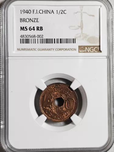 French Indochina 1/2 Cent 1940 NGC MS 64 RB