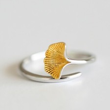 Damen Ring Ginkgo-Blatt-Ringe Sterling Silber...