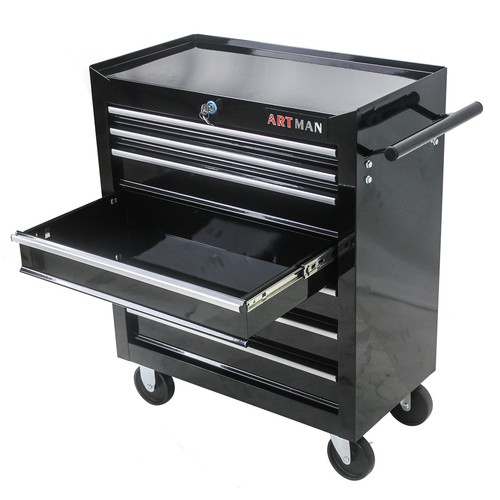 New 7 DRAWERS MULTIFUNCTIONAL TOOL CART WITH WHEELS-BLACK - Picture 10 of 12