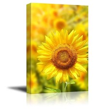 Canvas Prints - Yellow Sunflowers and Bright Sun Modern Wall Decor - 16" x 24"