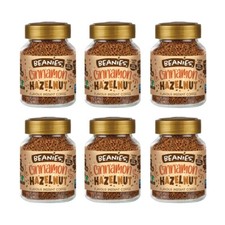 6x BEANIES FLAVOURED INSTANT GROUND COFFEE 50g JARS: CINNAMON AND HAZELNUT