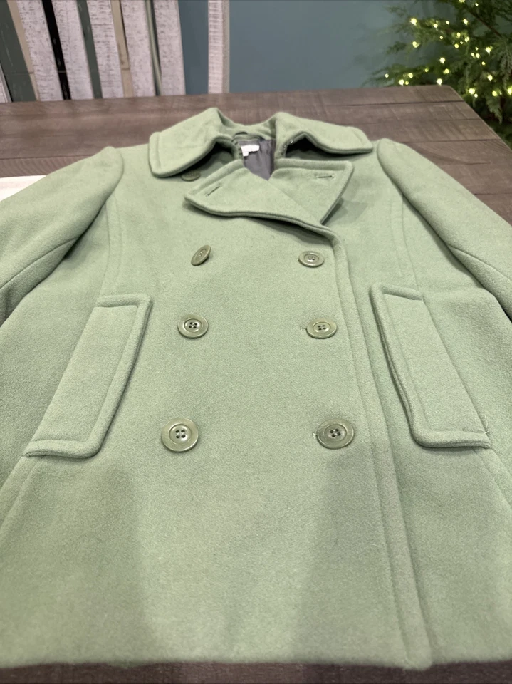 Abrigo para mujer Garnet Hill verde mezcla de lana guisante talla 4 Foto 2 de 4