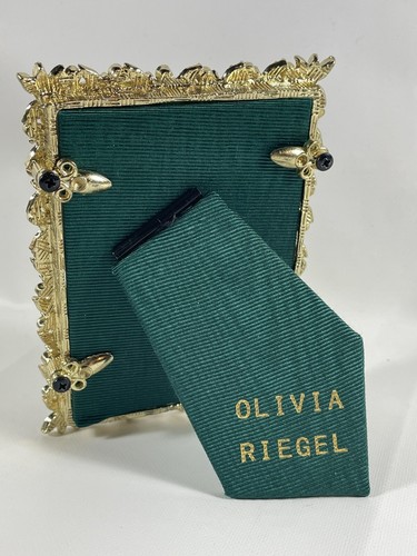 Olivia Riegel Bilderrahmen RT1982 Gold Rosa, Grün, Klare Kristalle 4" Neu in OVP Selten! - Bild 9 von 12