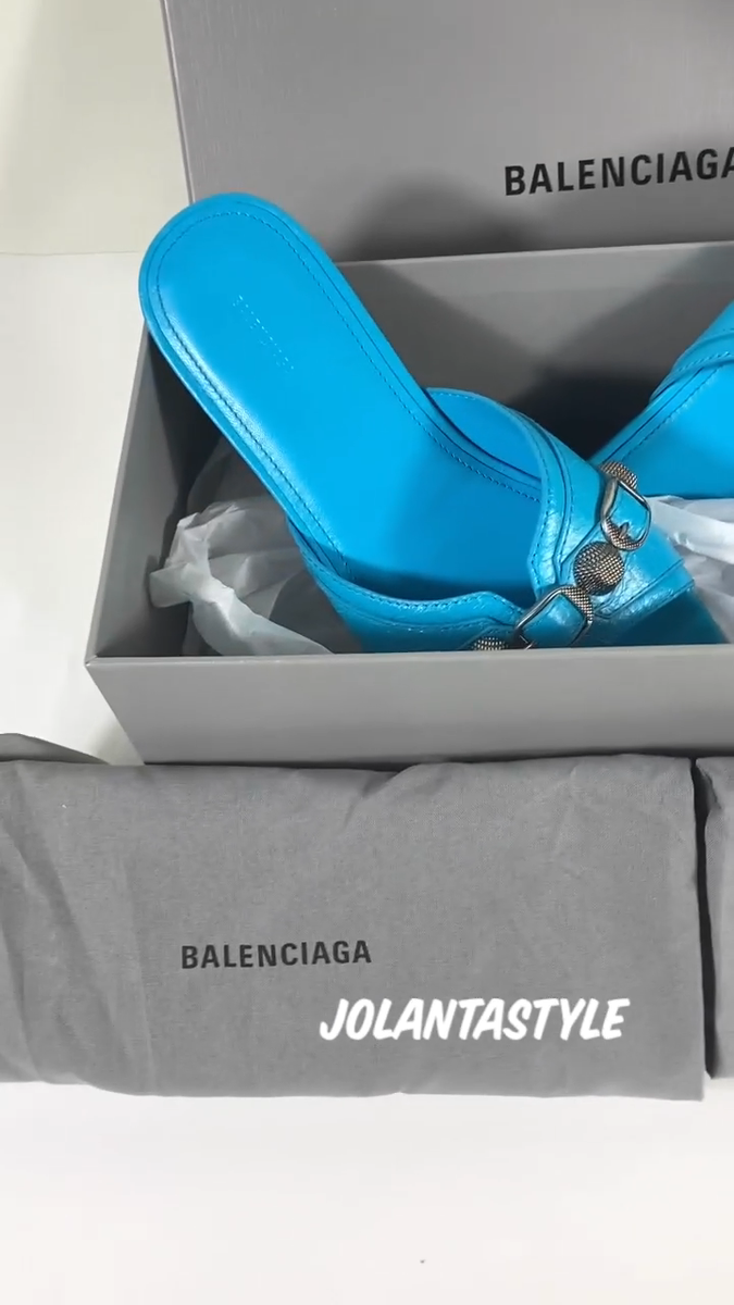サンダル・ミュール BALENCIAGA Balenciaga Sandals Women Leather Blue/Cyan NWB Balenciaga Cagole Slide Sandal Cyan Size 36.5EU 6.5US