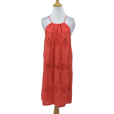 MSSP Max Studio Dress Women XS Extra Small Coral Halter Floral Crochet  Keyhole