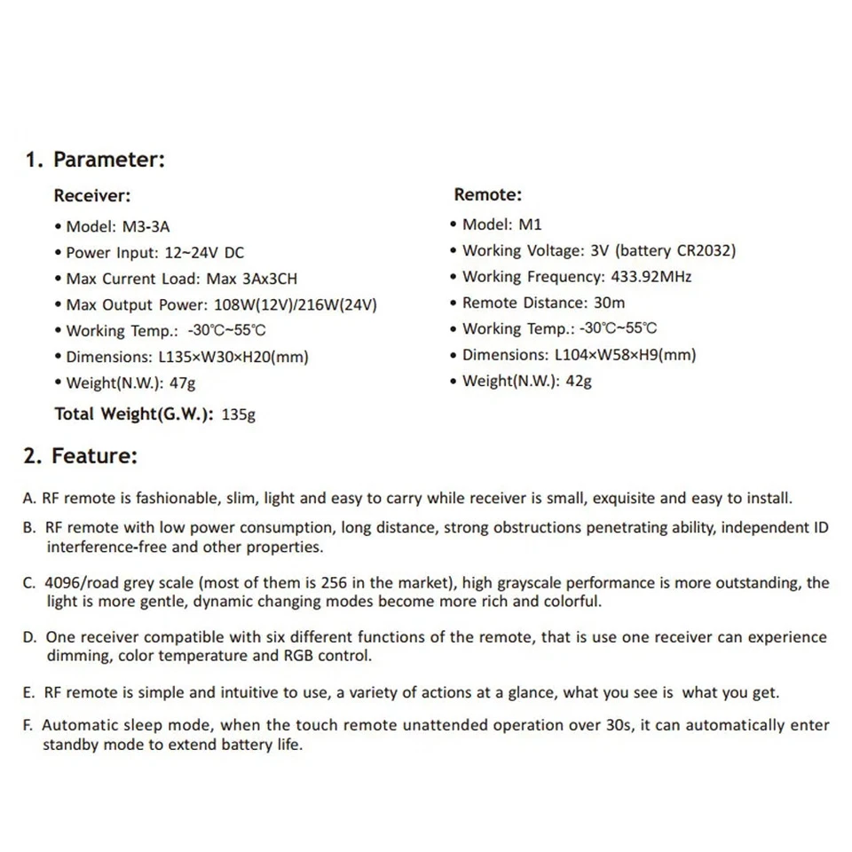 LTECH Led Strip light Dimmer 2.4G RF Touch Remote Constant Voltage Receiver 3/5A - Image 4 of 4