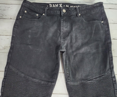 Raw X Black Denim Straight Leg, Ribbed Leg Design, Men's Jeans Size 34x29