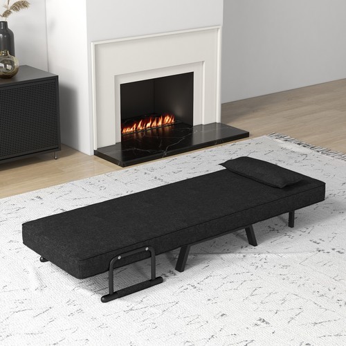 6 Position Convertible Sleeper Bed Folding Armchair Lounge Couch w/ Pillow Black - Picture 3 of 7