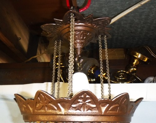 Antigua lámpara victoriana de techo de queroseno para biblioteca luz caballo de hierro - Imagen 5 de 12