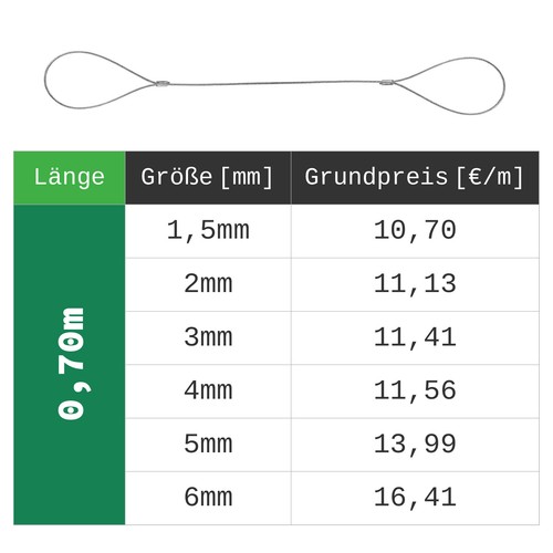Öse-Öse ab 0,2m Drahtseil verzinkt Stahlseil Schlaufseil Seil 6x7 6x19mm Seile - Bild 7 von 34