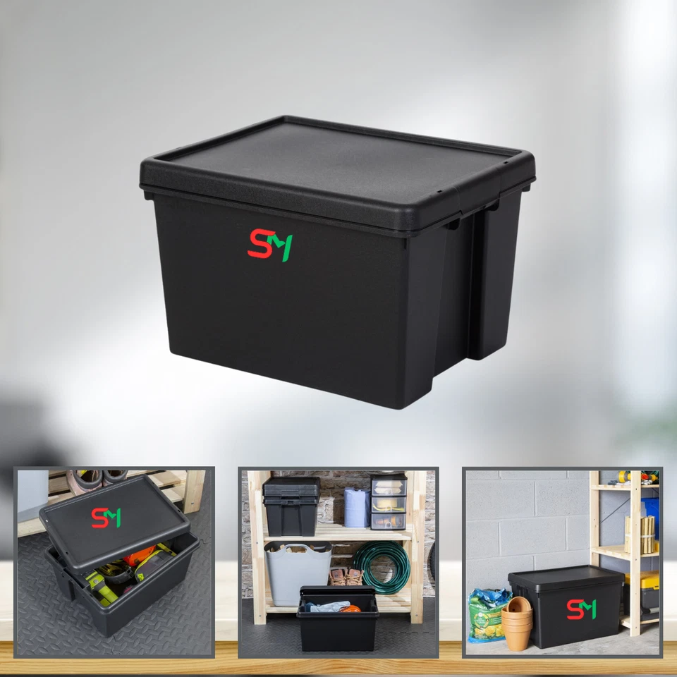 16 Litre Heavy Duty Recycled Box with Lid Black 38.5 x 29 x 21.5 cm - Pack 1 - Image 4 of 4