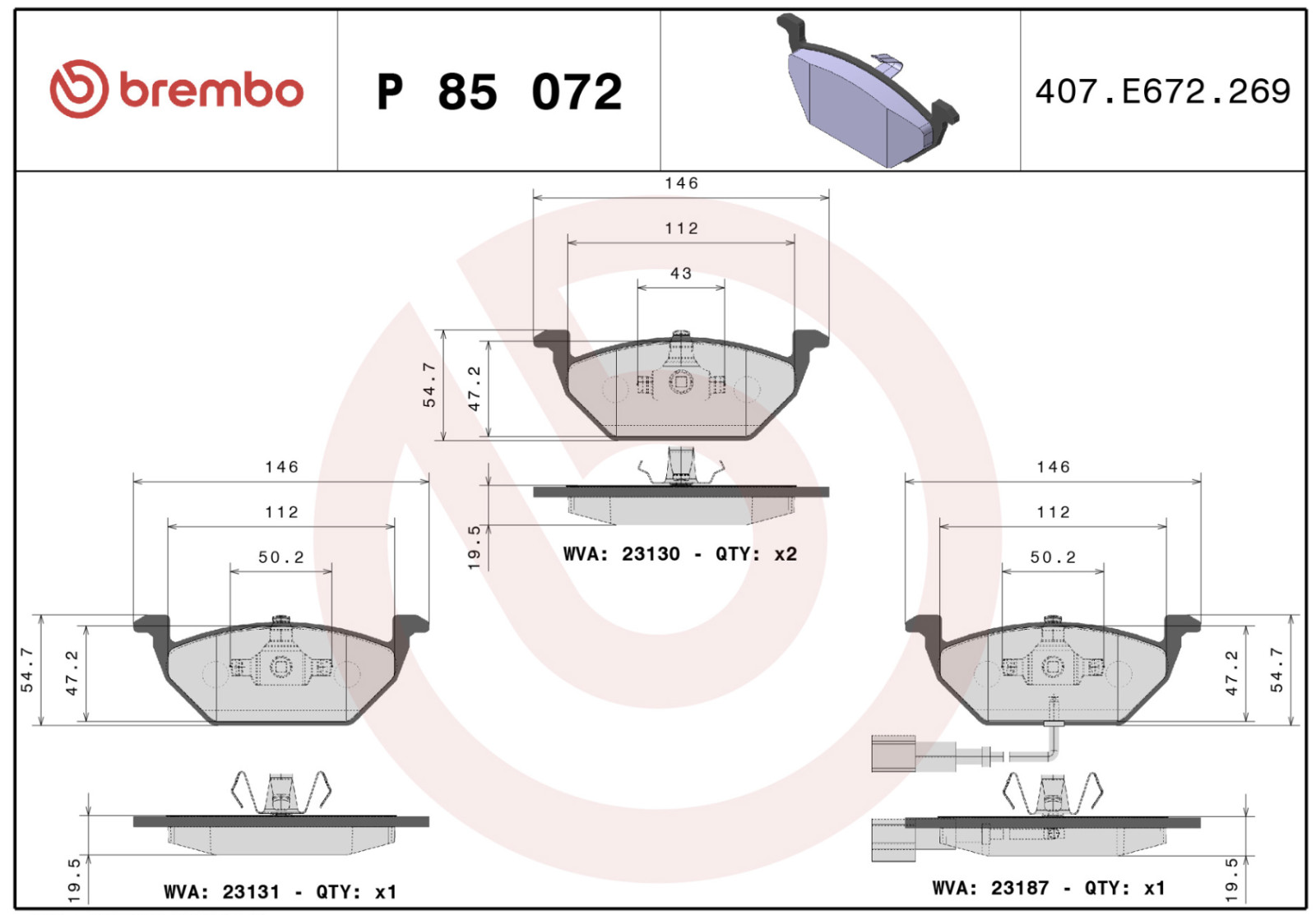 BREMBO P 85 072 plaquettes de frein avant haute performance pour disques ventilés