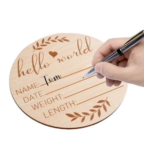 1x 5.9inch Round Wooden Birth announcement Sign with Hello World Photo Prop - Picture 10 of 12