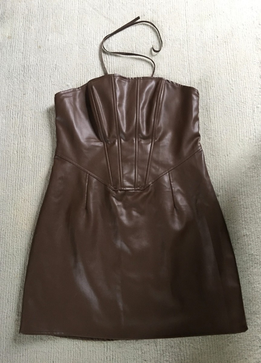 L.A. Hearts Women's Faux Leather Mini Strapless Dress Brown Back Strap Size  L | eBay