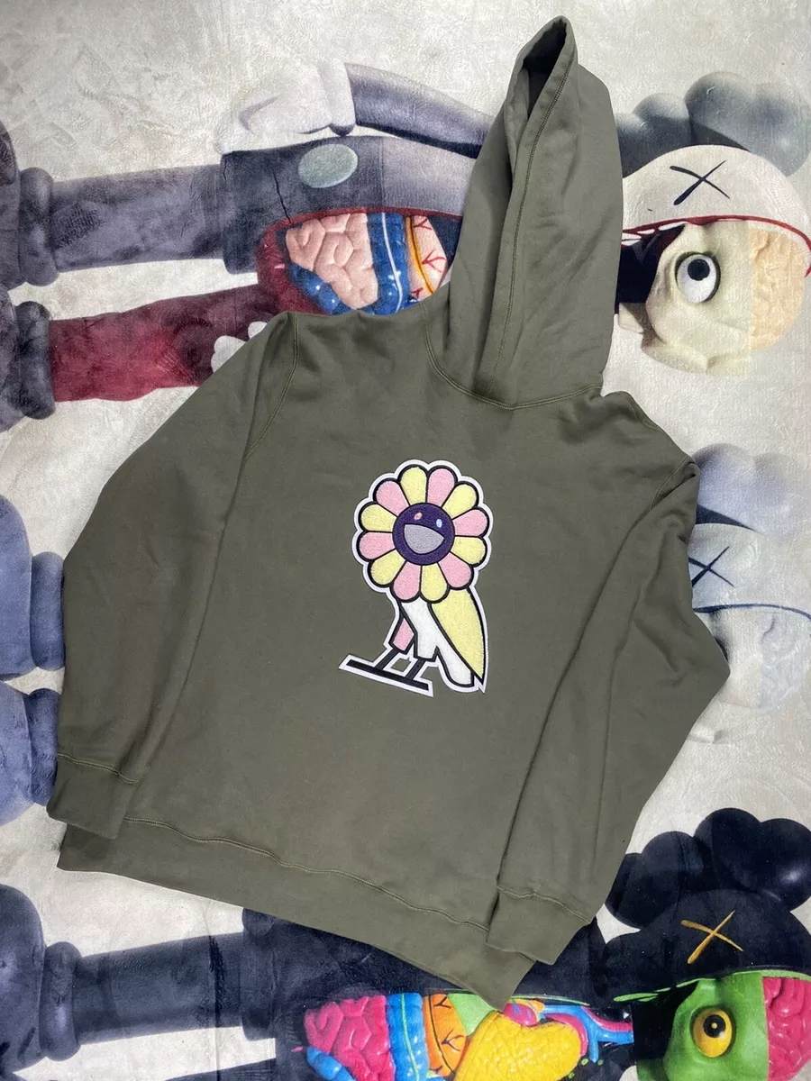 Takashi Murakami X OVO Surplus Flower Owl Hoodie Military Green for Women