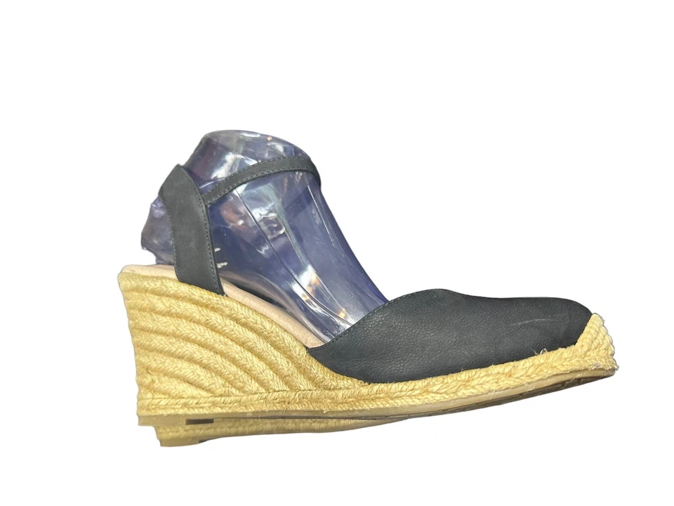 Tacones de cuña alpargata de cuero negro para mujer Adam Tucker talla 9,5 Foto 2 de 4