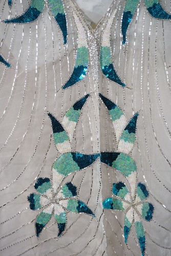 Vintage Original Argenti Design Chemisier Pure Soie Avec Paillettes Fleurs Gr S - Foto 2 di 6