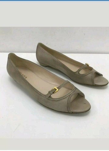 PRADA Beige Open Toe Ballet Pumps Women's Leather Smart Everyday EU40 UK 7 - Picture 2 of 9